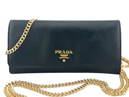 PRADA Black Saffiano Leather Wallet with Chain Hot on Sale