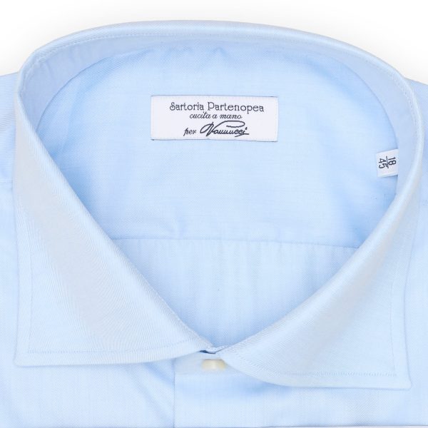 SARTORIA PARTENOPEA for Vannucci Blue Twill French Cuff Dress Shirt EU 45 NEW US 18 For Cheap