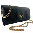 PRADA Black Saffiano Leather Wallet with Chain Hot on Sale