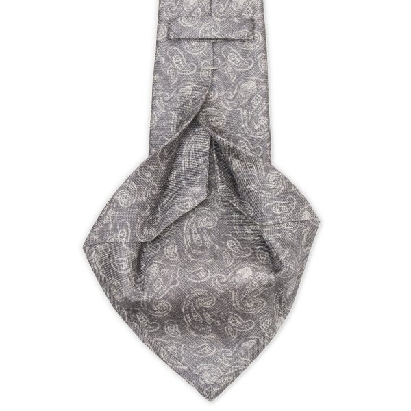 KITON Gray-White Paisely Seven Fold Silk Tie NEW Online