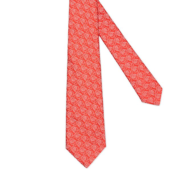 Kiton Red-White Floral Seven Fold Silk Tie NEW Online Sale