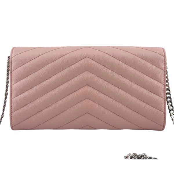 SAINT LAURENT Pink Grain de Poudre Chevron YSL Cassandra Clutch on Chain Online now