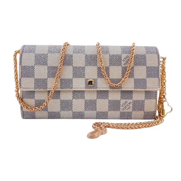 LOUIS VUITTON Damier Azur Sarah Wallet with Chain Fashion