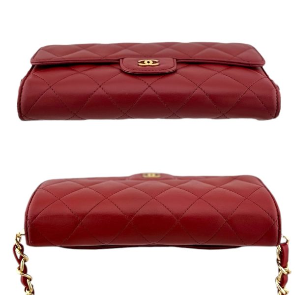 CHANEL Red Lambskin Classic Flap Wallet For Cheap