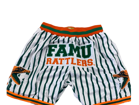 FAMU BASKETBALL SHORTS WHITE GREEN PINSTRIPES For Discount