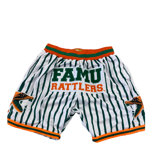 FAMU BASKETBALL SHORTS WHITE GREEN PINSTRIPES For Discount