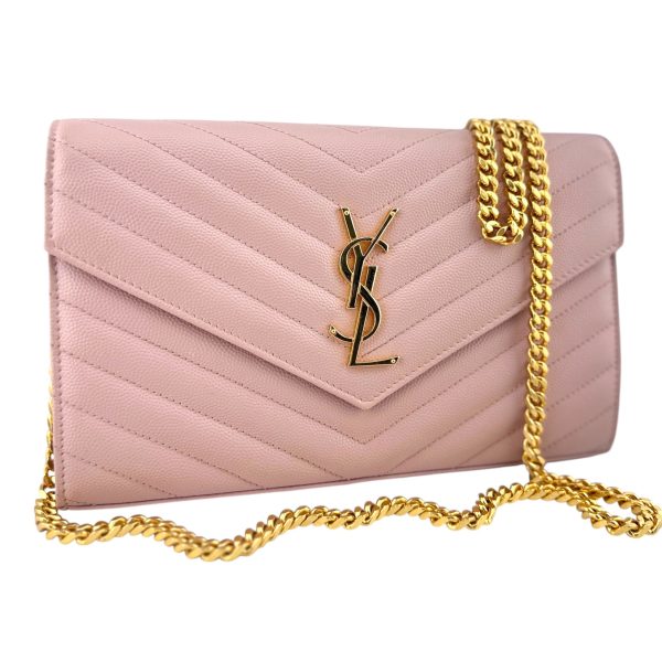 SAINT LAURENT Pink Grain de Poudre Chevron YSL Chain Bag For Discount