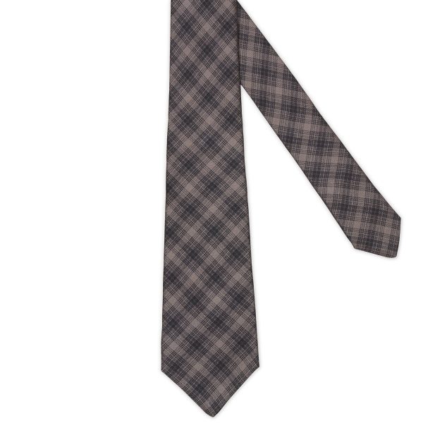 KITON Dark Gray Plaid Seven Fold Silk Tie NEW Online now