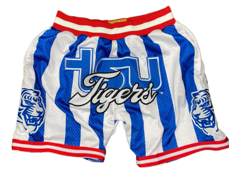 TSU TIGER BASKETBALL SHORTS WHITE  BLUE PINSTRIPES For Sale