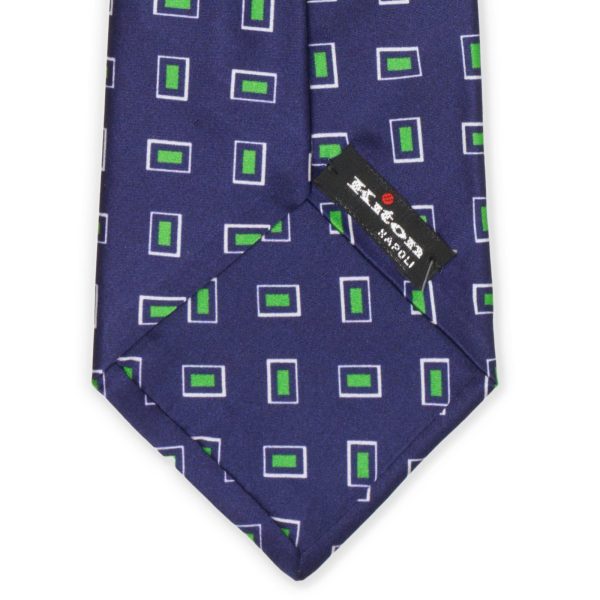 KITON Light Dark Blue-Green Geometric Seven Fold Silk Tie NEW For Cheap