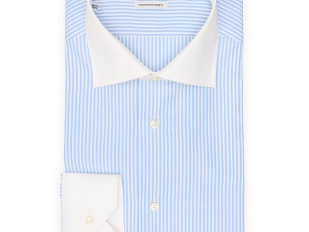 VANNUCCI Milano Sky Blue Bengal Striped Dress Shirt EU 41 NEW US 16 on Sale