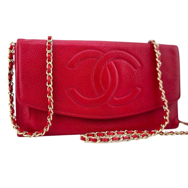 CHANEL Red Caviar Leather Timeless Wallet Sale