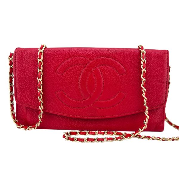 CHANEL Red Caviar Leather Timeless Wallet Sale