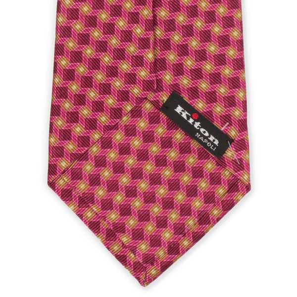 KITON Pink Geometric Seven Fold Silk Tie NEW Cheap