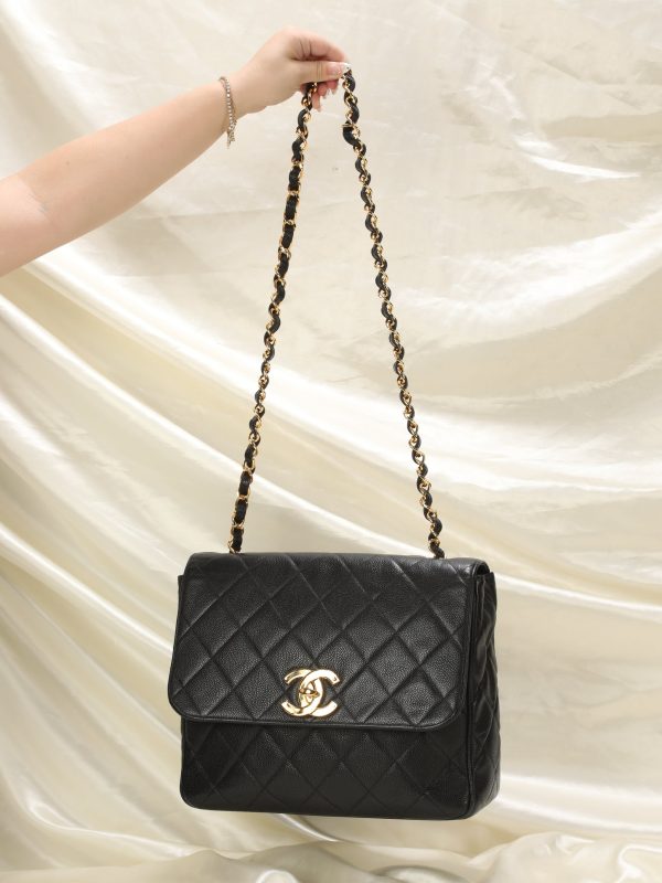 Extremely Rare Chanel XL Logo Caviar Turnlock Flap Bag Hot on Sale