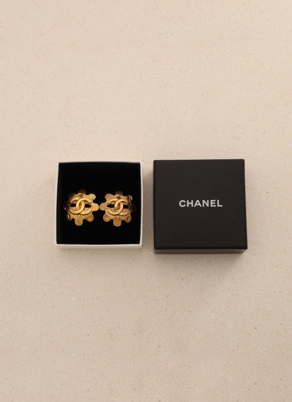 Chanel 1994 CC Logo Flower Earrings on Sale