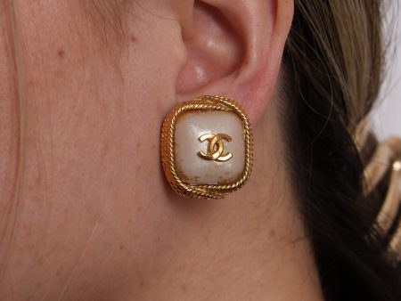 Chanel 1996 CC Logo Faux Mother of Pearl Clip-On Earrings Online Sale