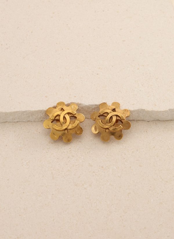 Chanel 1994 CC Logo Flower Earrings on Sale