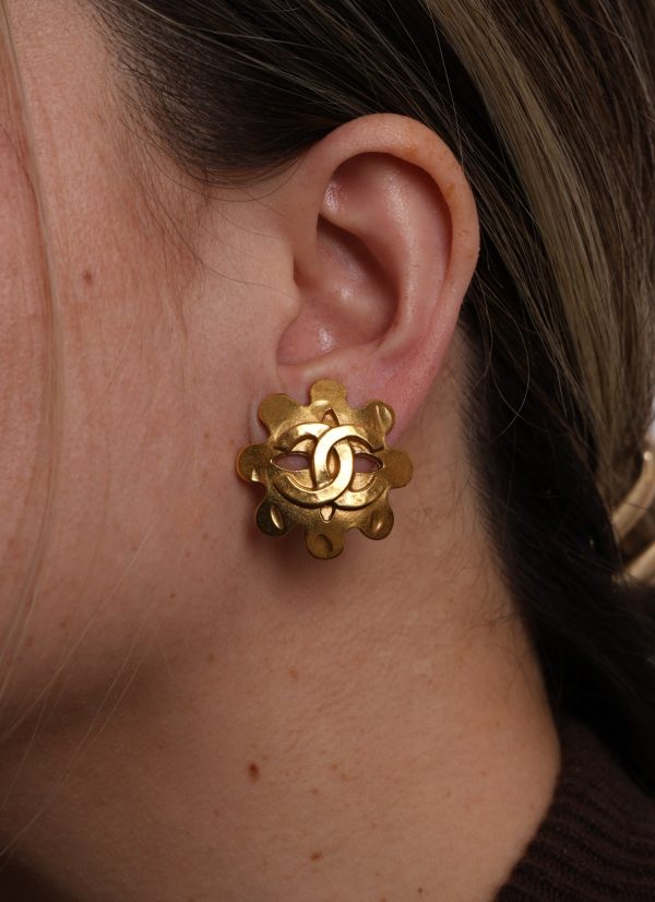 Chanel 1994 CC Logo Flower Earrings on Sale